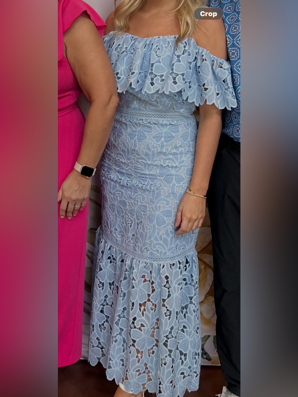 Light Blue Floral Lace Off-Shoulder Dress
